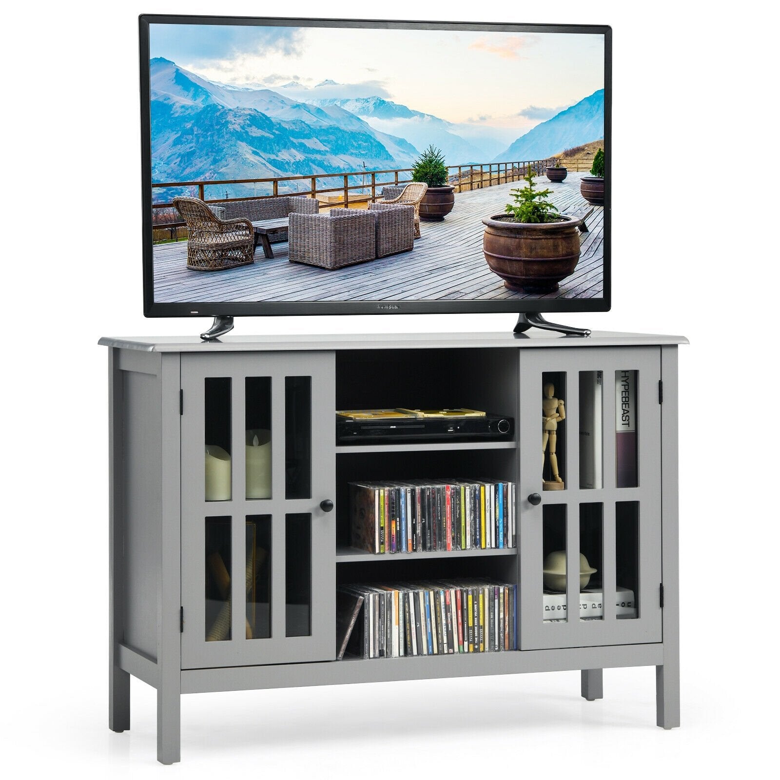 Wooden TV Stand Console Cabinet for 50 Inch TV, Gray at Gallery Canada
