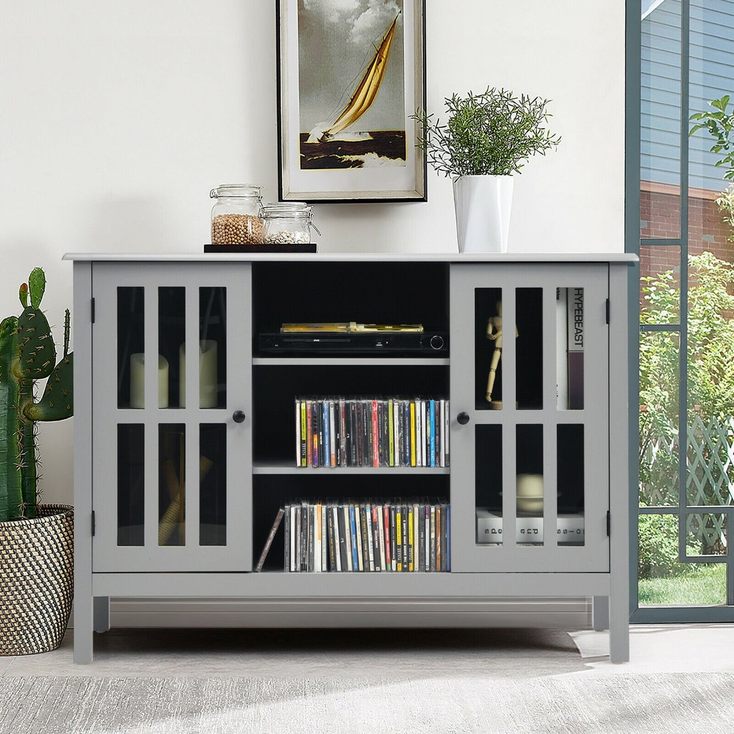 Wooden TV Stand Console Cabinet for 50 Inch TV, Gray at Gallery Canada