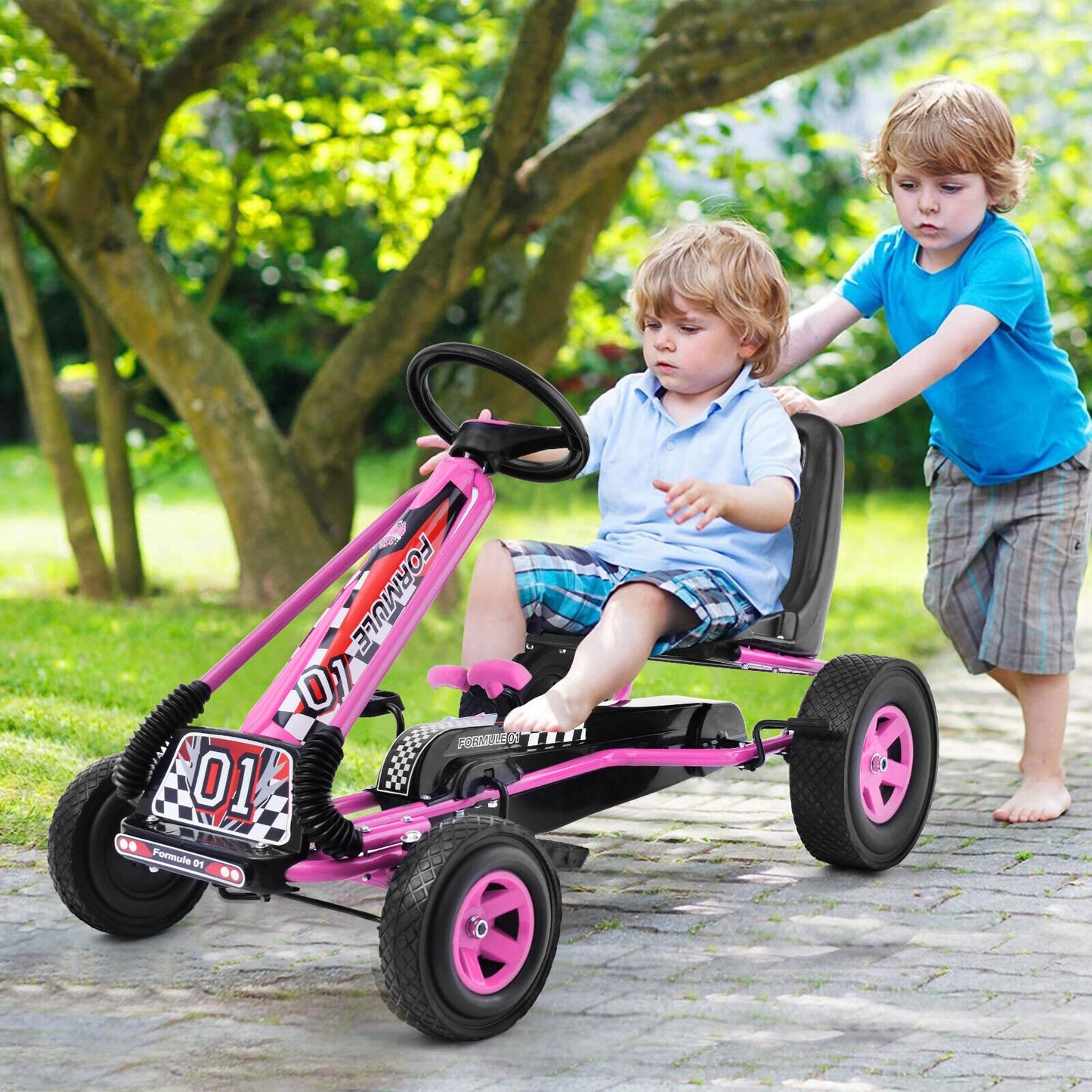 4 Wheels Kids Ride On Pedal Powered Bike Go Kart Racer Car Outdoor Play Toy, Pink