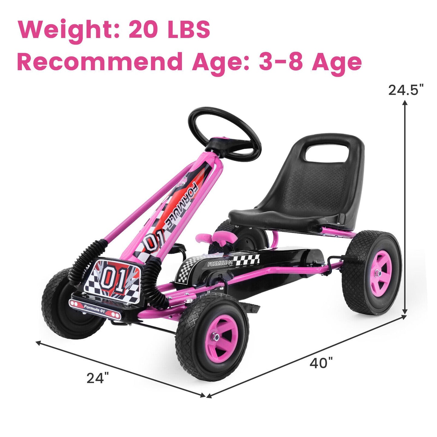 4 Wheels Kids Ride On Pedal Powered Bike Go Kart Racer Car Outdoor Play Toy, Pink
