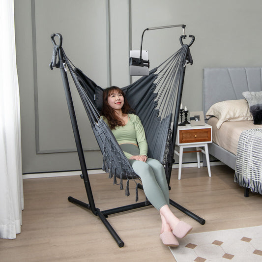 Height Adjustable Hammock Chair, With Phone Holder, Side Pocket, Gray Hammocks Gray at Gallery Canada