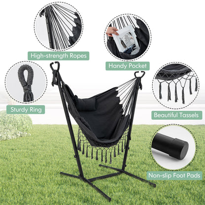 Height Adjustable Hammock Chair with Phone Holder and Side Pocket, Gray