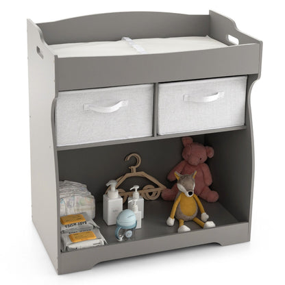 Baby Changing Table with 2 Drawers and Large Storage Bin, Gray at Gallery Canada