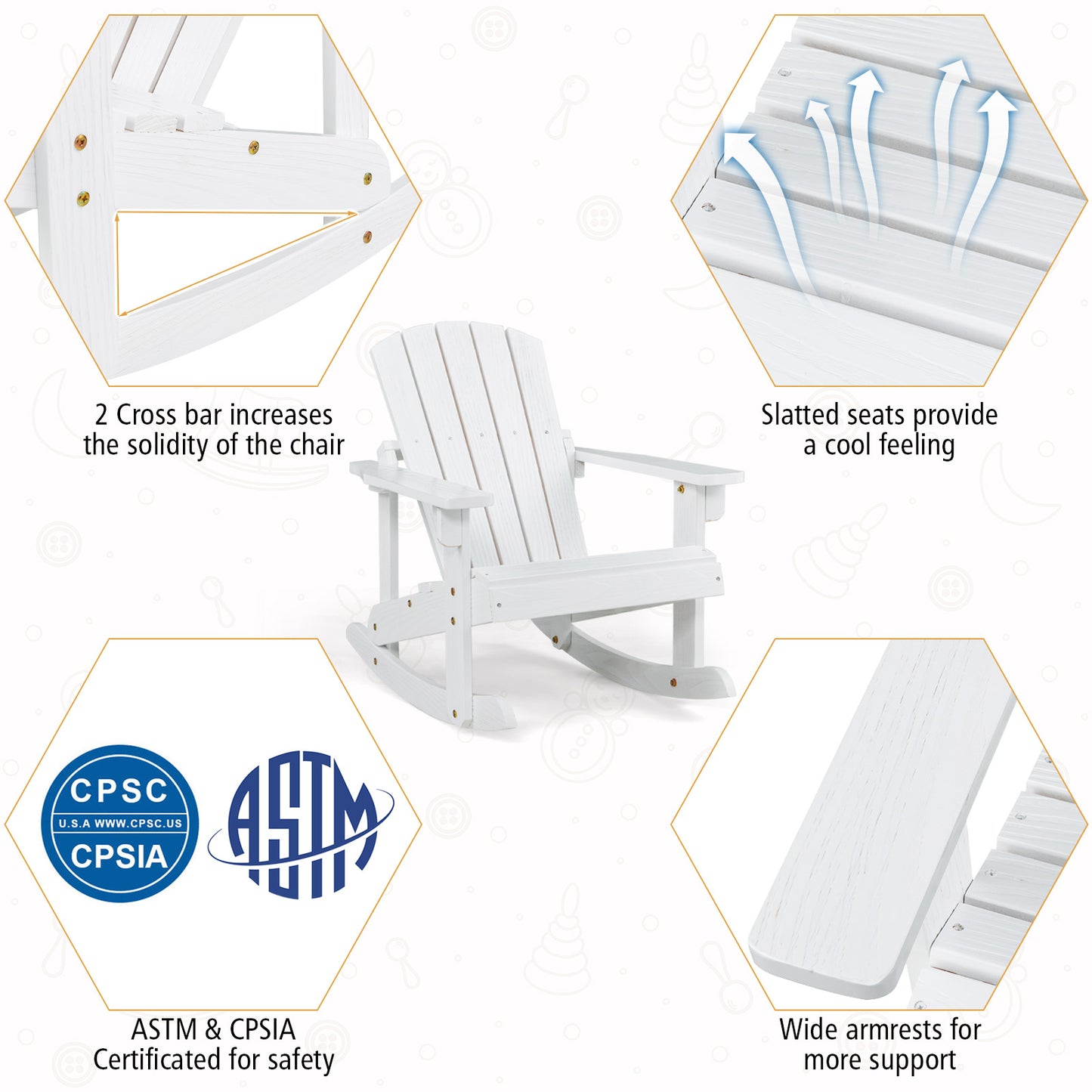 Outdoor Wooden Kid Adirondack Rocking Chair, White Kids Chairs & Seating at Gallery Canada