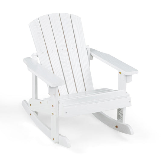 Outdoor Wooden Kid Adirondack Rocking Chair with Slatted Seat, White