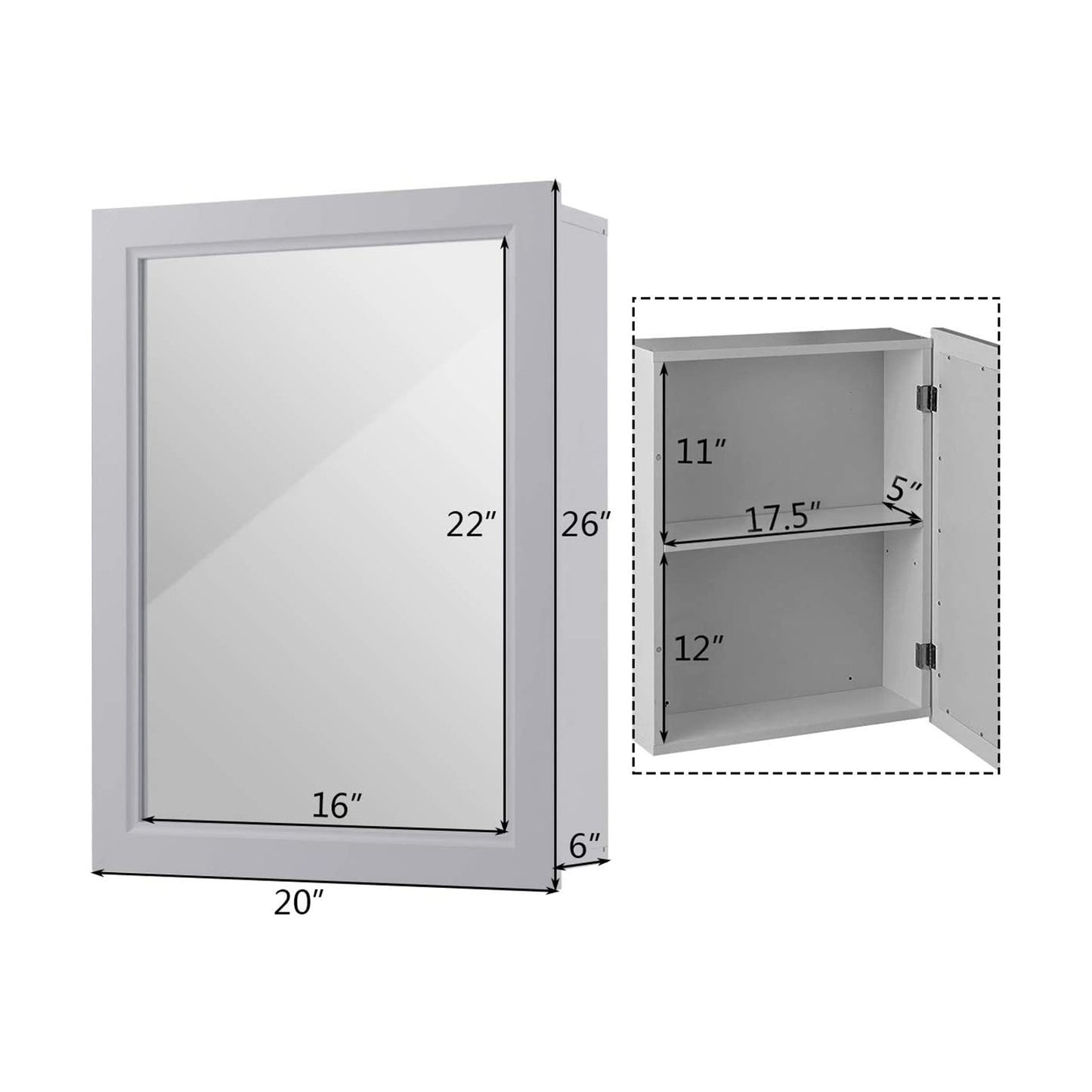 Wall-Mounted Mirrored Medicine Cabinet, Gray at Gallery Canada