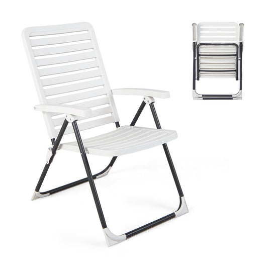 PP Folding Patio Chaise Lounger with 7-Level Backrest, White at Gallery Canada