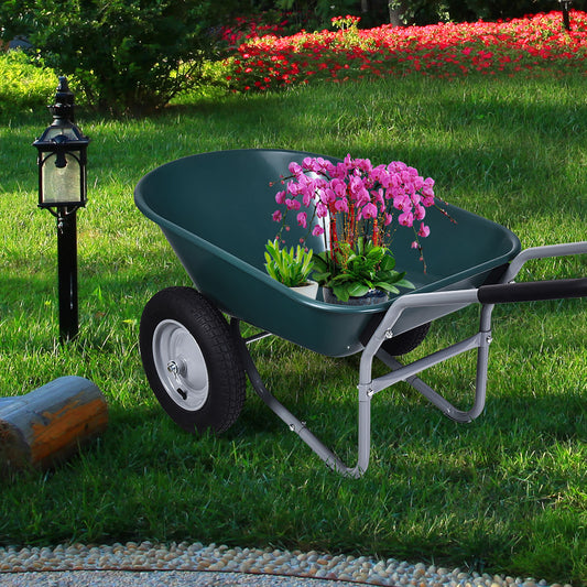 2 Tire Wheelbarrow Garden Cart, Heavy Duty Dolly Utility Cart, Green