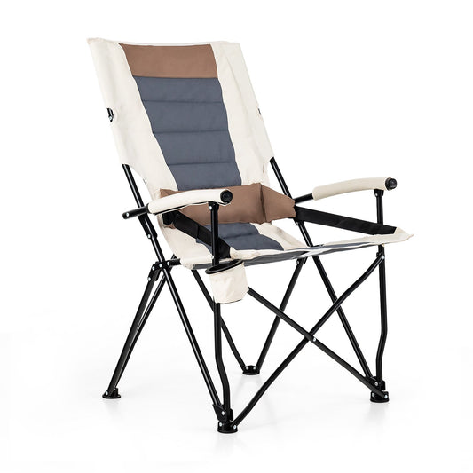 Folding Camping Chair with Cup Holder Armrest and Lumbar Pillow, Multicolor