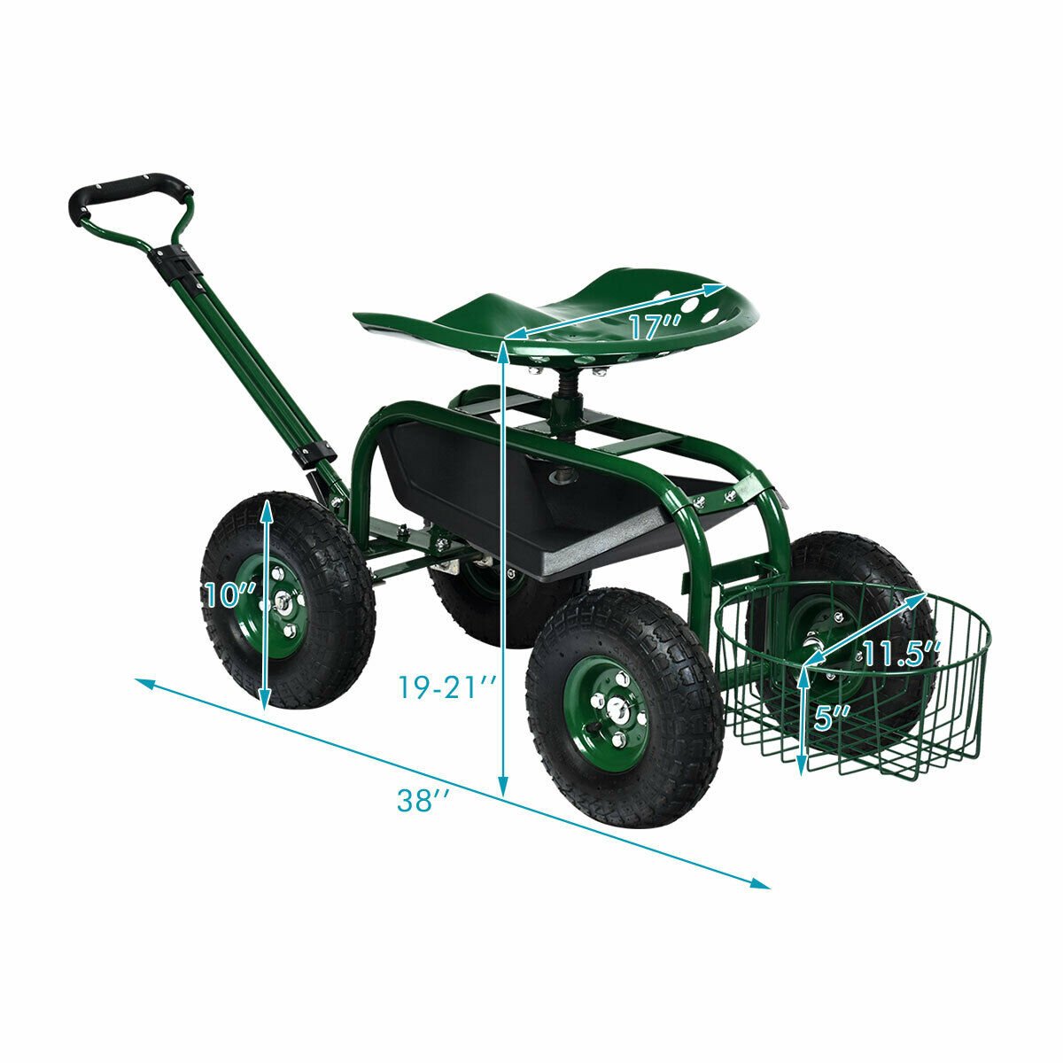 Heavy Duty Garden Cart with Tool Tray and 360 Swivel Seat, Green at Gallery Canada