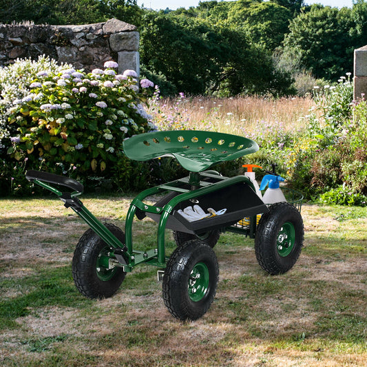 Heavy Duty Garden Cart, Tool Tray, 360 Swivel Seat, Green Garden Carts Green at Gallery Canada