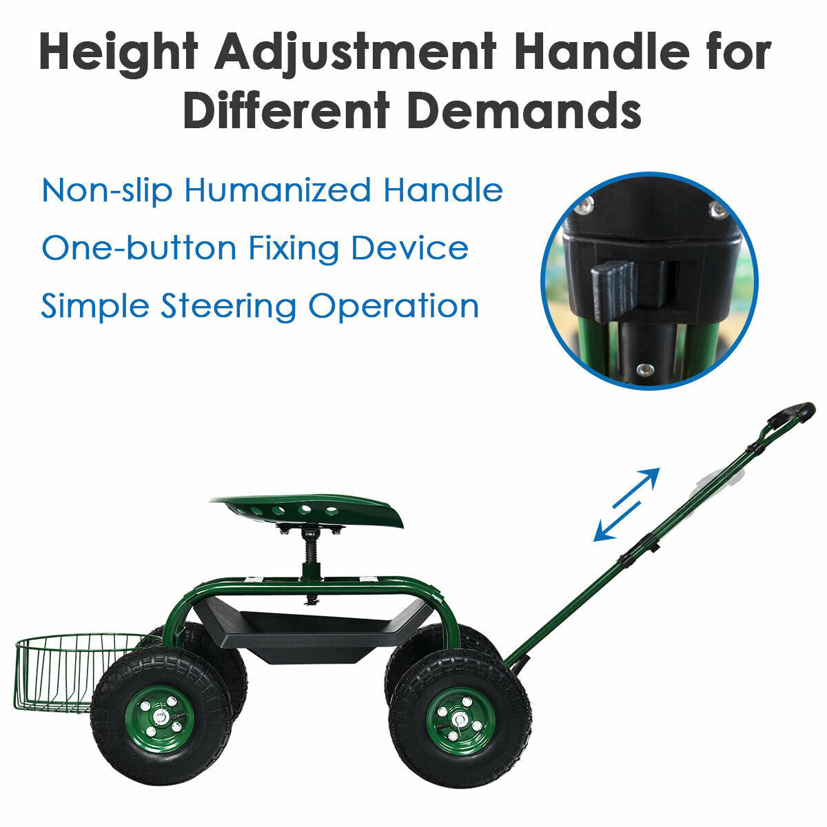 Heavy Duty Garden Cart, Tool Tray, 360 Swivel Seat, Green Garden Carts at Gallery Canada