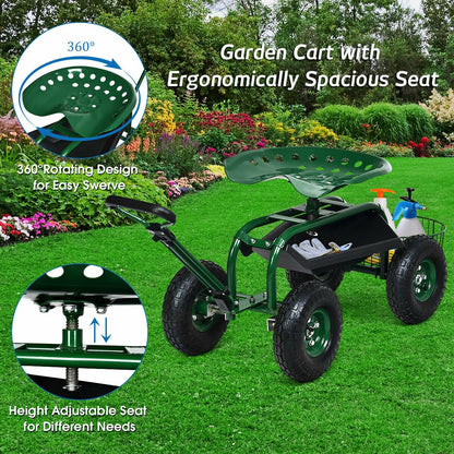 Heavy Duty Garden Cart with Tool Tray and 360 Swivel Seat, Green at Gallery Canada