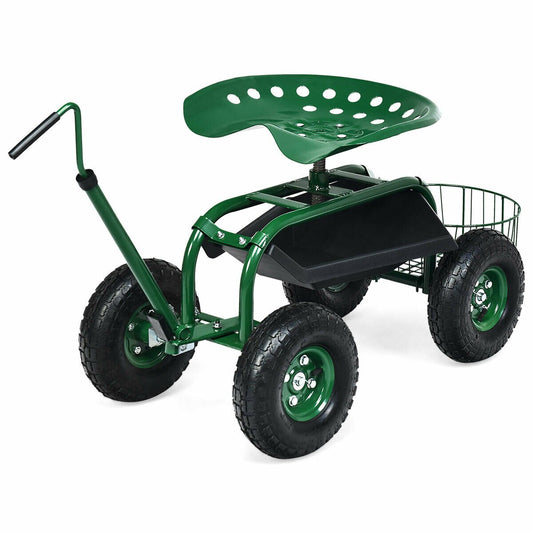 Extendable Handle Garden Cart Rolling Wagon Scooter, Green
