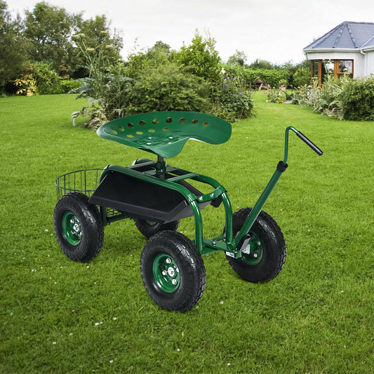 Extendable Handle Garden Cart Rolling Wagon Scooter, Green Garden Tools Green at Gallery Canada