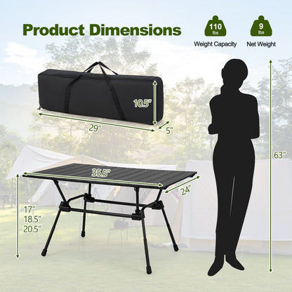 Folding Heavy-Duty Aluminum Camping Table with Carrying Bag, Black