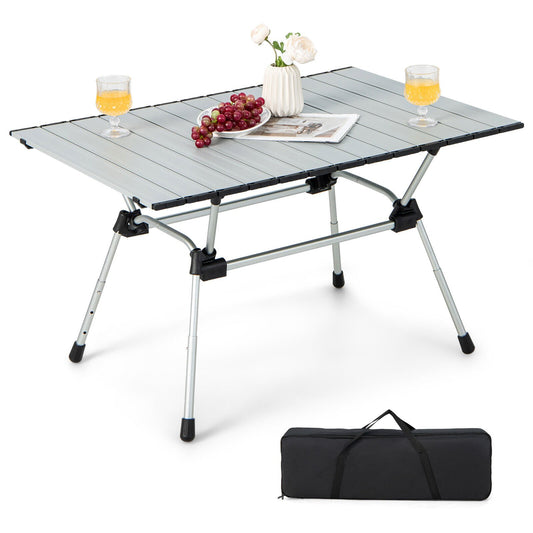 Folding Heavy-Duty Aluminum Camping Table with Carrying Bag, Silver