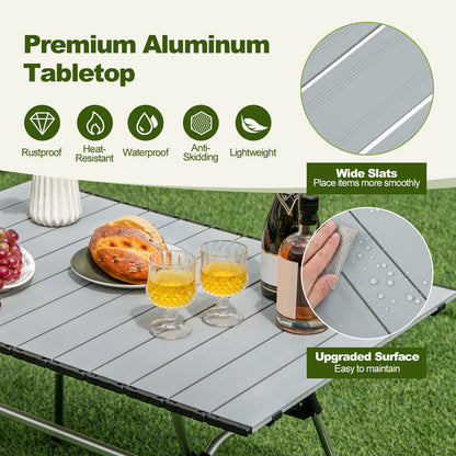 Folding Heavy-Duty Aluminum Camping Table with Carrying Bag, Silver
