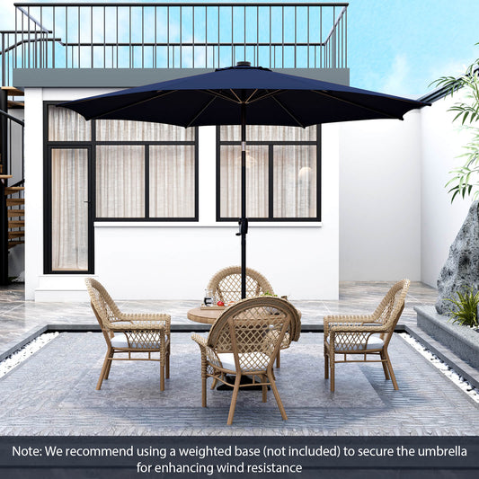 10 Feet Patio Umbrella, 112 Solar Lights, Crank Handle, Navy Outdoor Umbrellas Navy at Gallery Canada