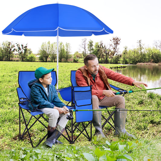 Portable Folding Picnic Double Chair with Umbrella, Blue Camping Furniture Blue at Gallery Canada