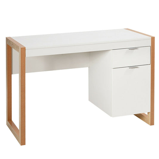 Modern Computer Desk Study Table Writing Workstation with Cabinet and Drawer, White