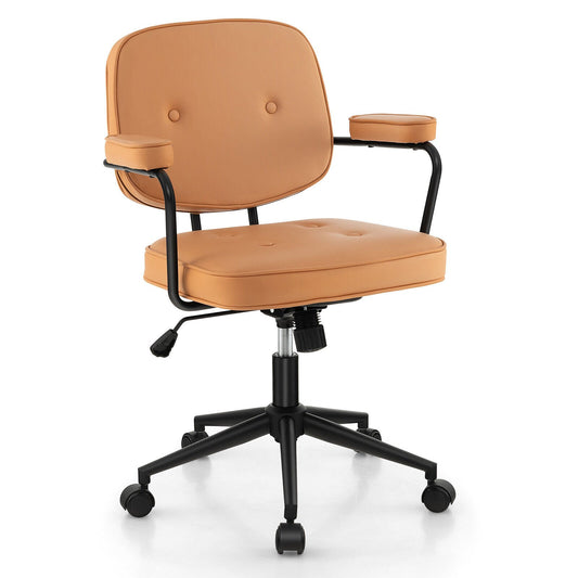 PU Leather Office Chair with Rocking Backrest and Ergonomic Armrest, Orange