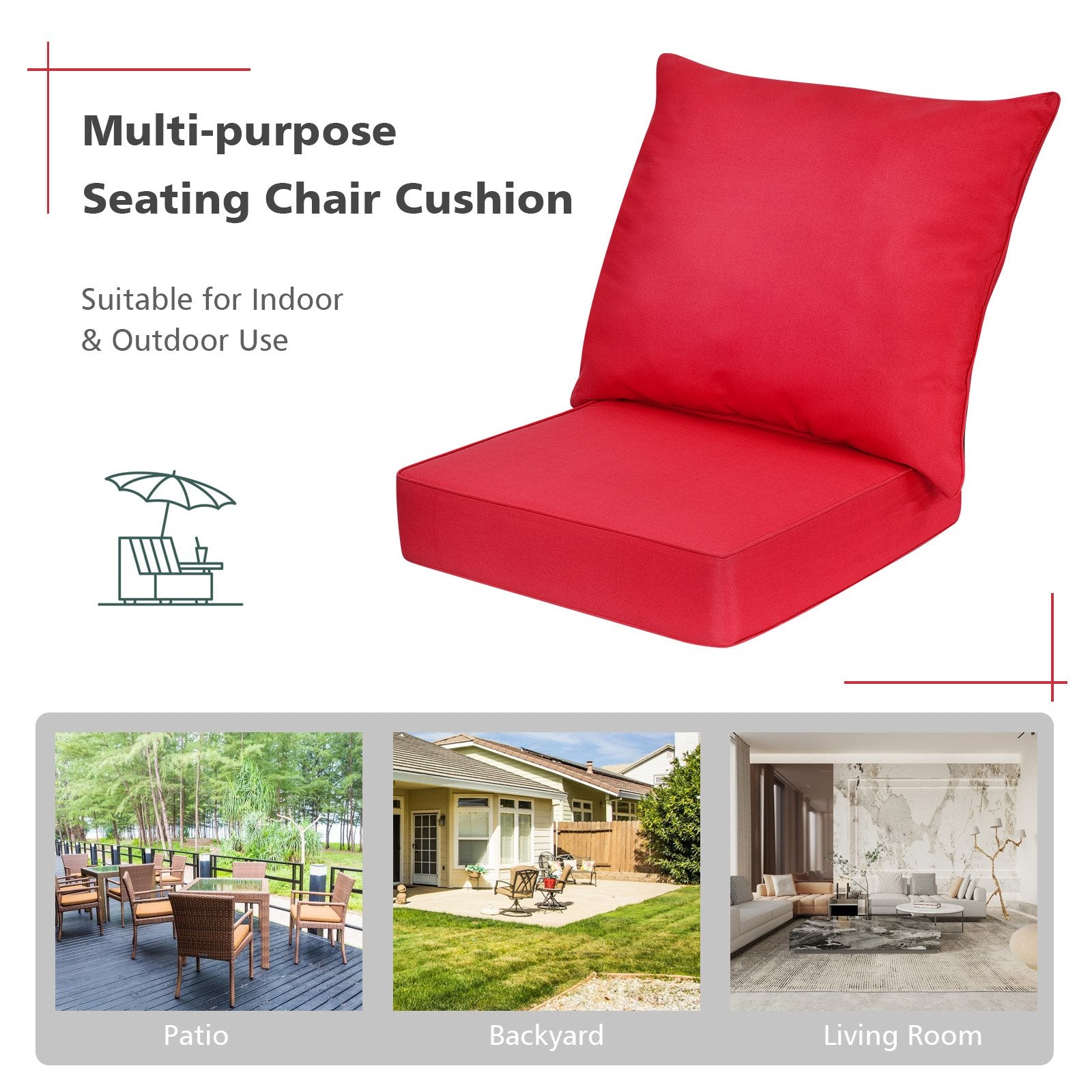 Deep Seat Chair Cushion Pads Set with Rope Belts for Indoor and Outdoor, Red at Gallery Canada