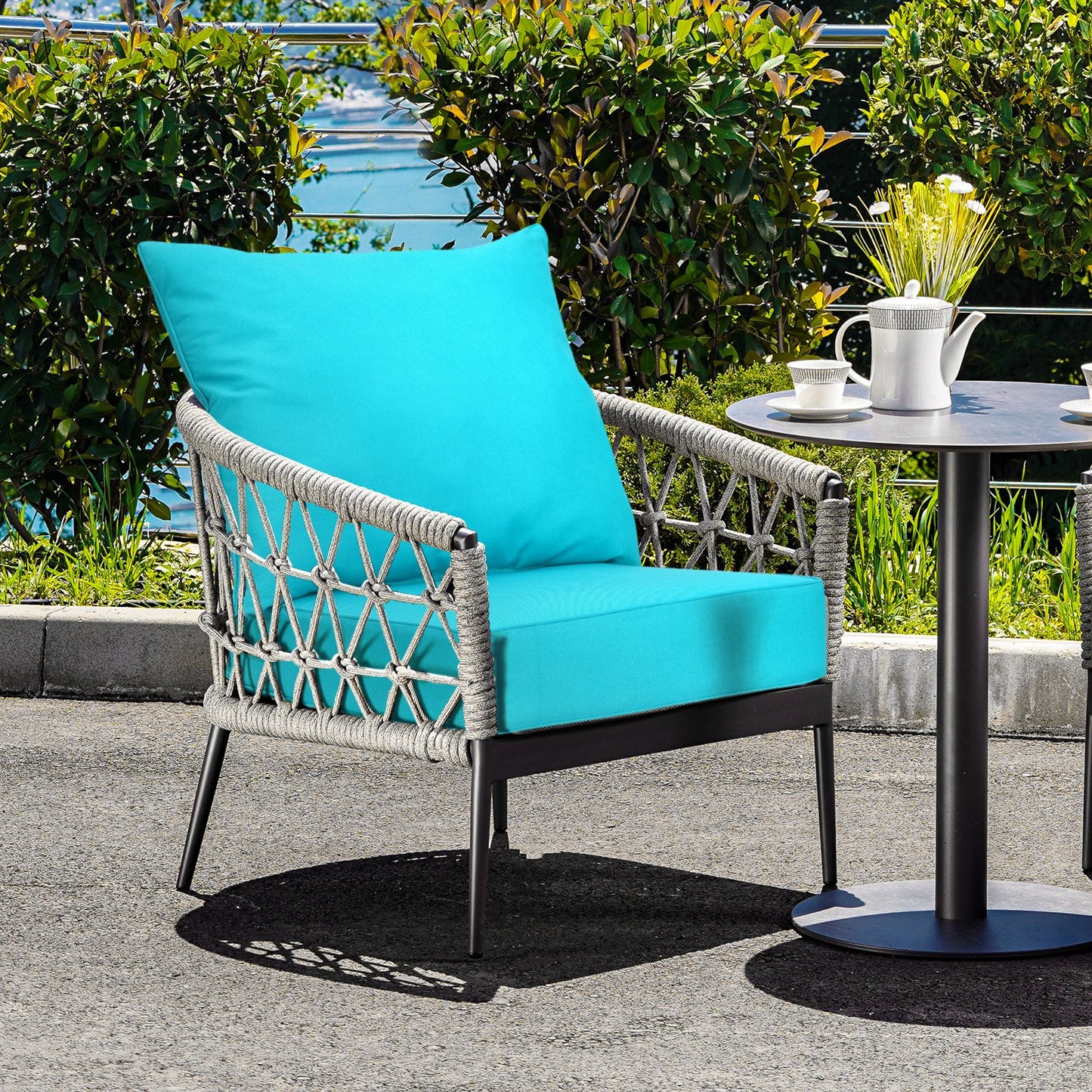Deep Seat Chair Cushion Pads Set with Rope Belts for Indoor and Outdoor, Turquoise at Gallery Canada