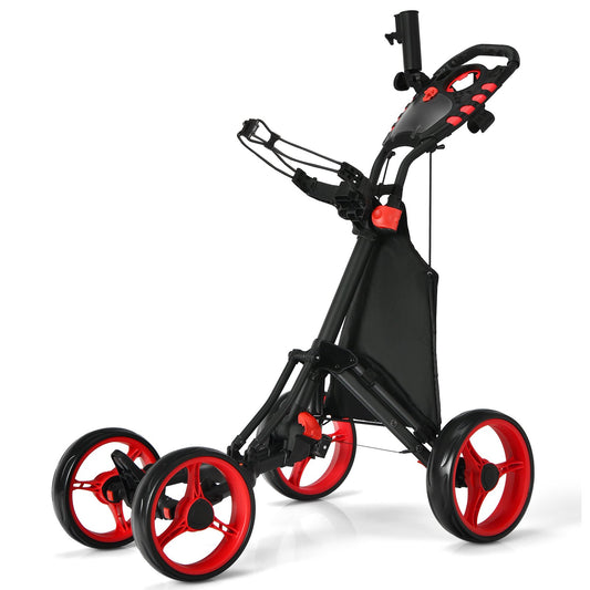 Lightweight Foldable Collapsible 4 Wheels Golf Push Cart, Red