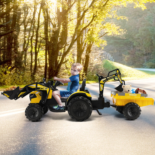 12V 3 In 1 Kids Ride On Excavator, Yellow Powered Ride On Toys Yellow at Gallery Canada