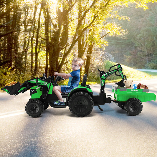 12V Kids Ride On Excavator, 3 In 1 With Shovel Bucket, Green Powered Ride On Toys Green at Gallery Canada