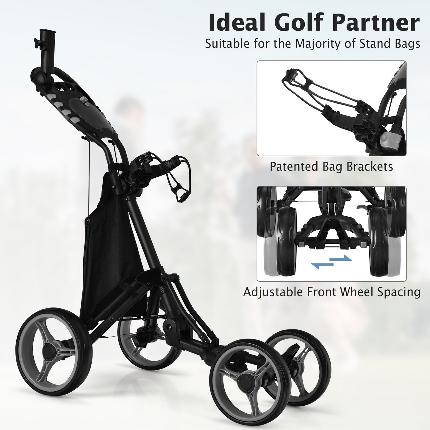 Lightweight Foldable Collapsible 4 Wheels Golf Push Cart, Gray at Gallery Canada
