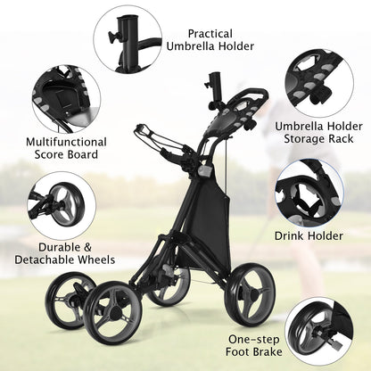 Lightweight Foldable Collapsible 4 Wheels Golf Push Cart, Gray at Gallery Canada