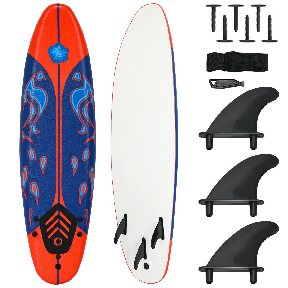 6 Feet Surfboard with 3 Detachable Fins, Red at Gallery Canada