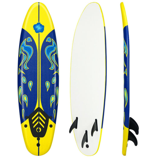 6 Feet Surfboard with 3 Detachable Fins, Yellow