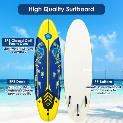 6 Feet Surfboard with 3 Detachable Fins, Yellow at Gallery Canada