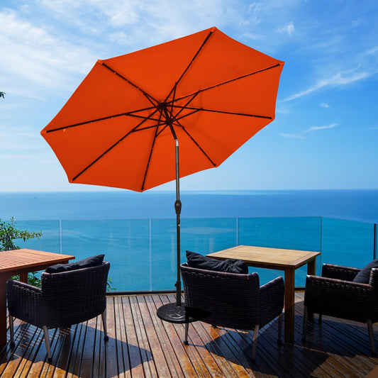 10' Solar LED Patio Umbrella, Tilt Crank, Orange