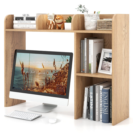 3-Tier Multipurpose Desk Bookshelf with 4 Shelves, Natural