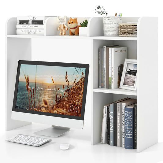 3-Tier Multipurpose Desk Bookshelf with 4 Shelves, White