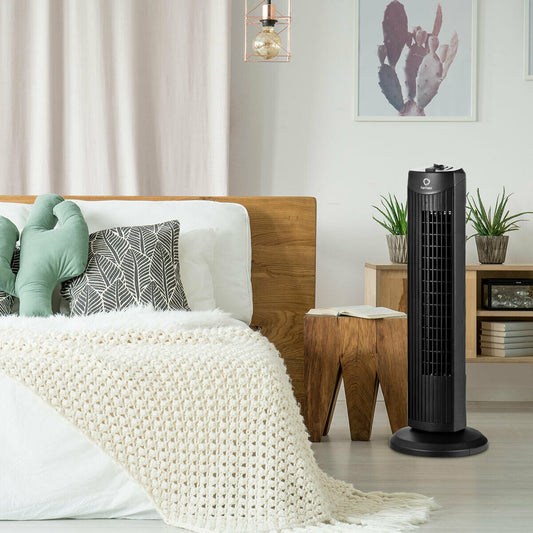 35W 28 Inch Bladeless Oscillating Tower Fan, Black Fans Black at Gallery Canada