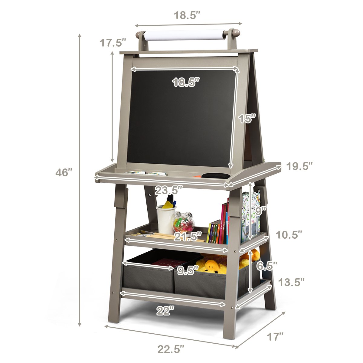 3 in 1 Double-Sided Storage Art Easel, Gray