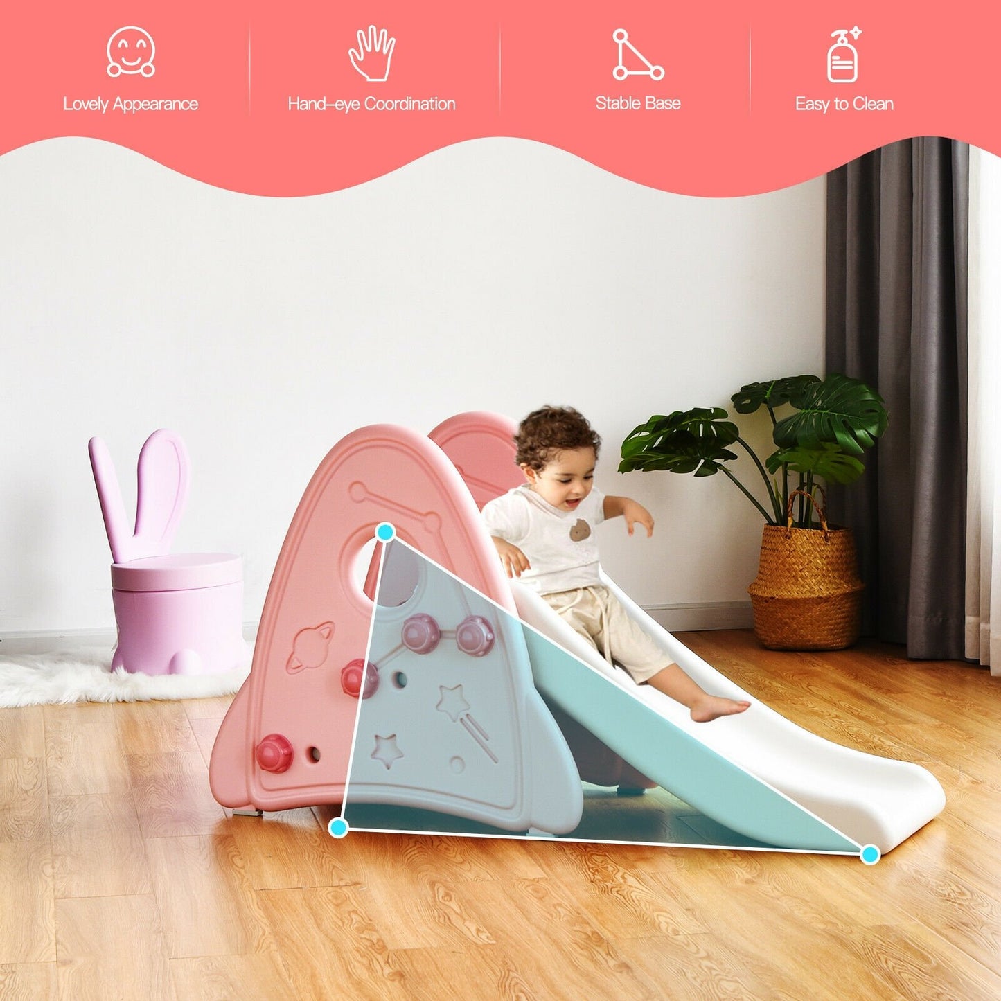 Freestanding Baby Slide Indoor First Play Climber Slide Set for Boys Girls-Pink , Pink at Gallery Canada