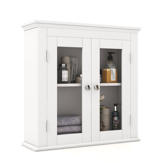 Wall Mounted Door Cabinet with 3-Level Adjustable Shelf, White