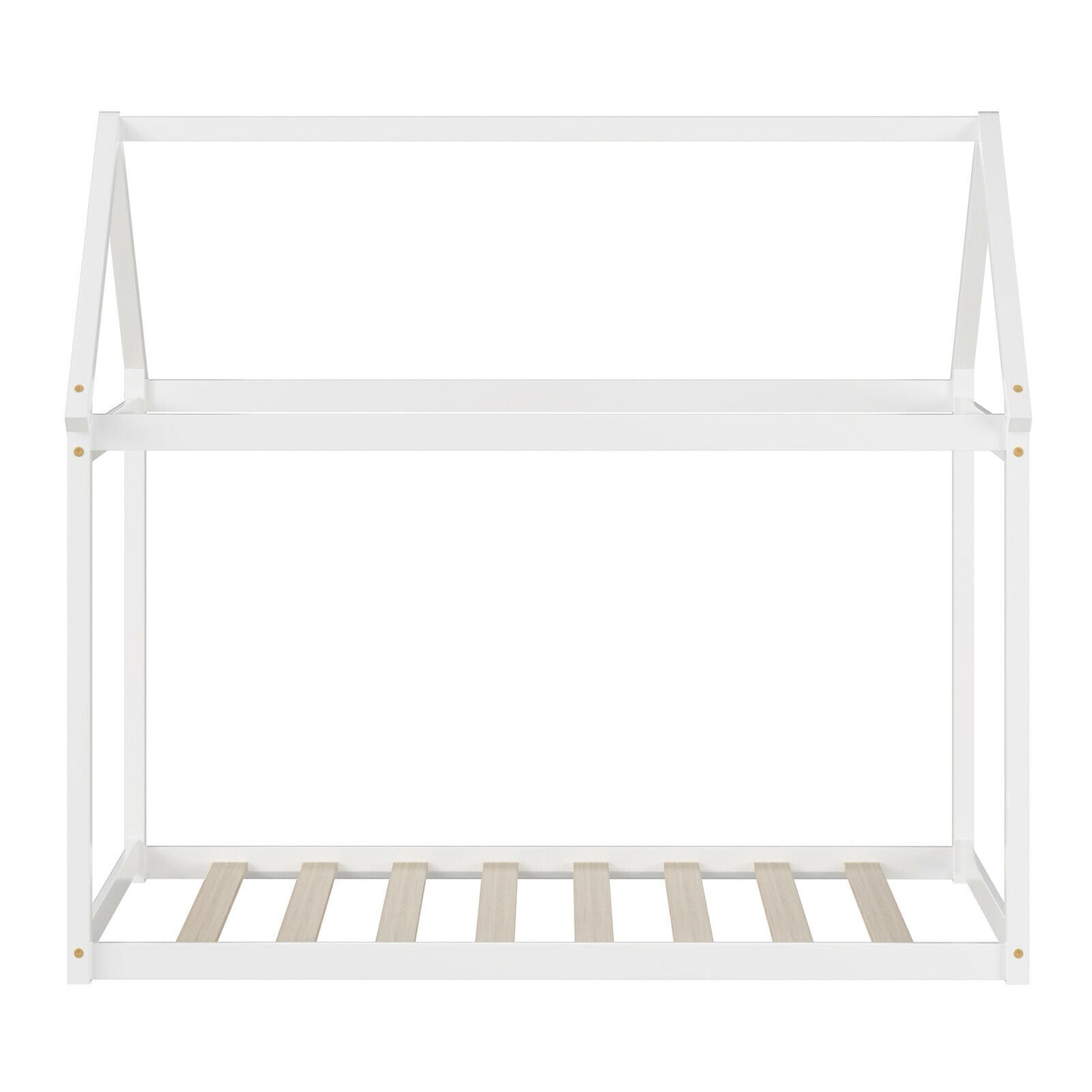 Kids Platform Floor Bed With Roof, Heavy Duty Slats, White Simple Bed Frame at Gallery Canada