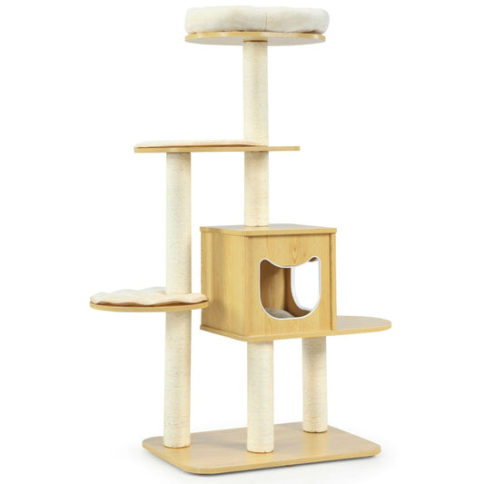 4 Levels Modern Wood Cat Tower with Washable Mats, Walnut at Gallery Canada