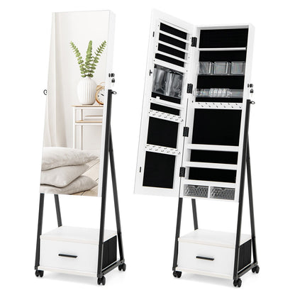 Jewelry Cabinet with Full-Length Mirror, White