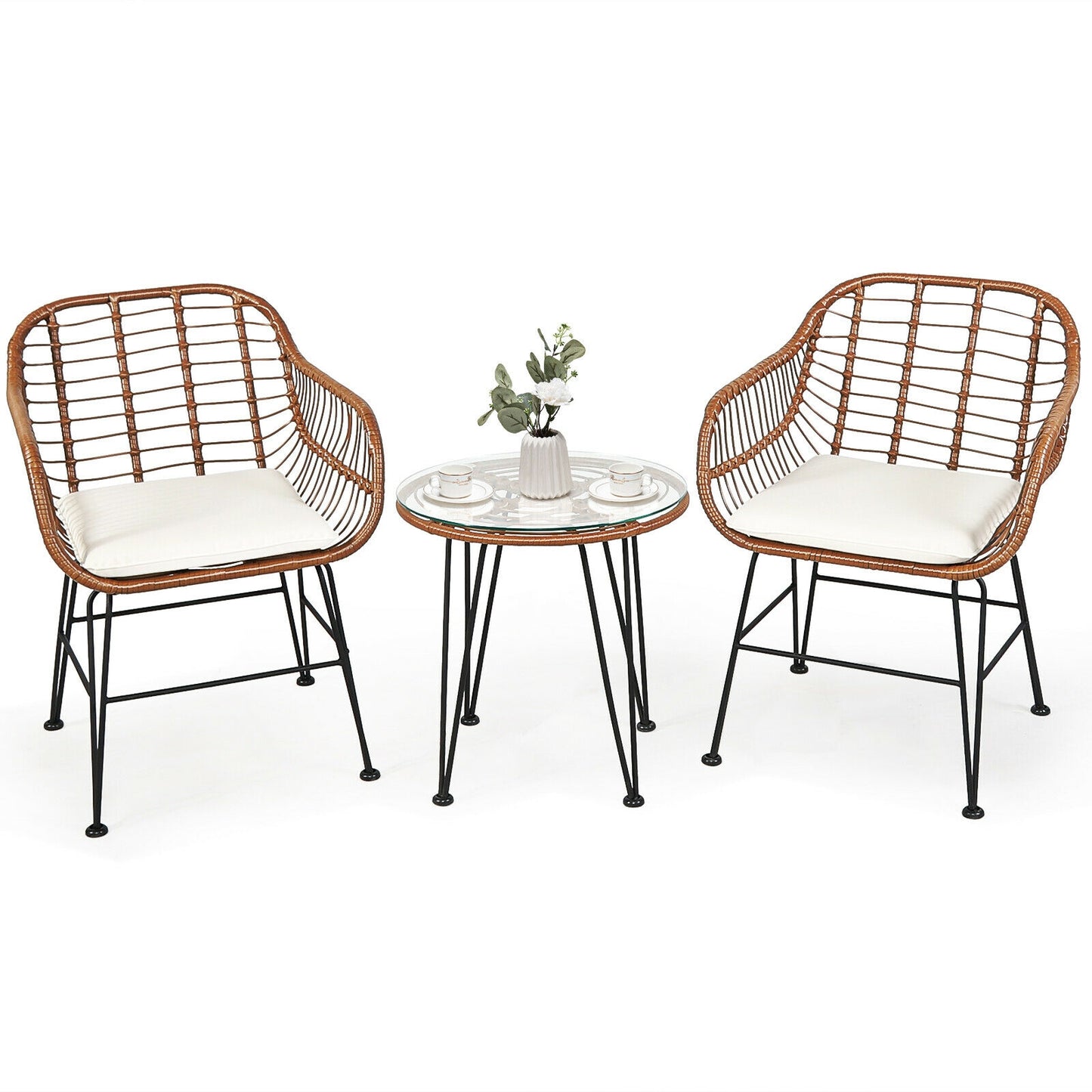 3 Piece Patio Rattan Bistro Set With Cushion, White Patio Conversation Sets at Gallery Canada