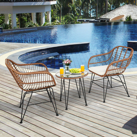 3 Piece Patio Rattan Bistro Set With Cushion, White Patio Conversation Sets White at Gallery Canada