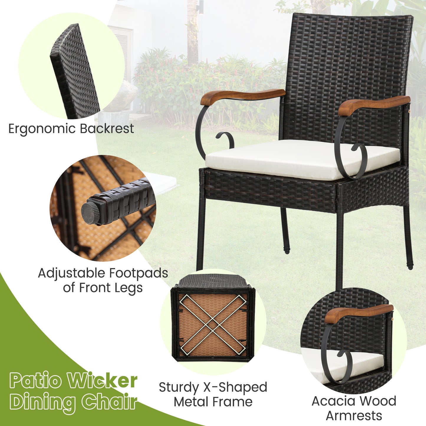 Set Of 4 Outdoor PE Wicker Chairs, Acacia Wood Armrests Patio Dining Chairs at Gallery Canada