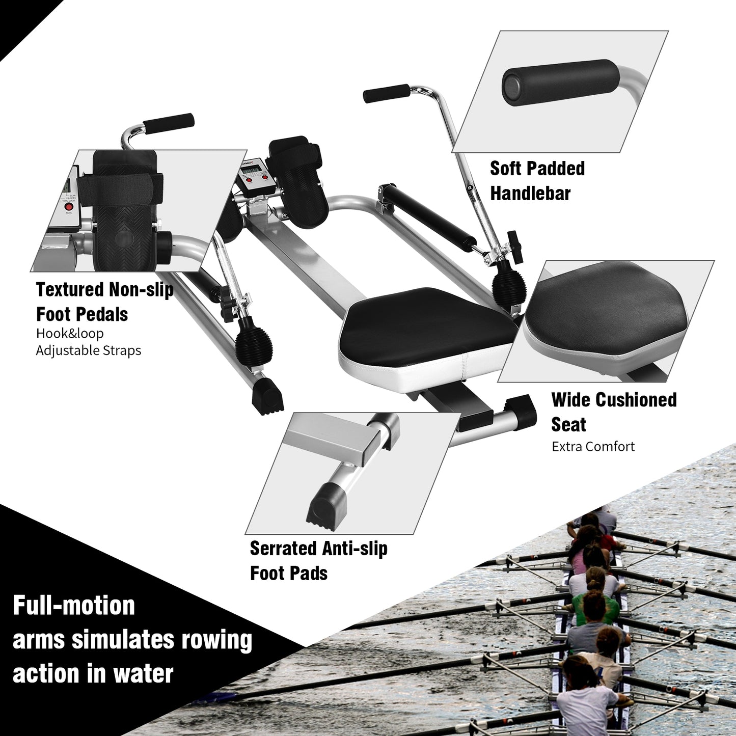 Adjustable Hydraulic Rowing Machine, Double Resistance, Black Rowing Machines at Gallery Canada